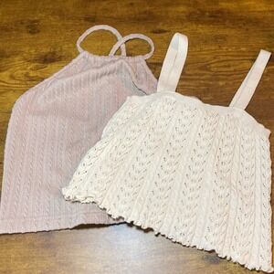 Coquette Knit Top Bundle | Pointelle Bralette & Tie-Back Halter | Size‎ S